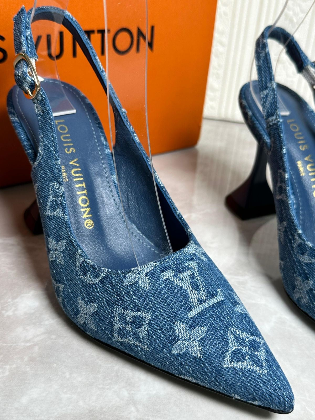 Lv heels blue denim