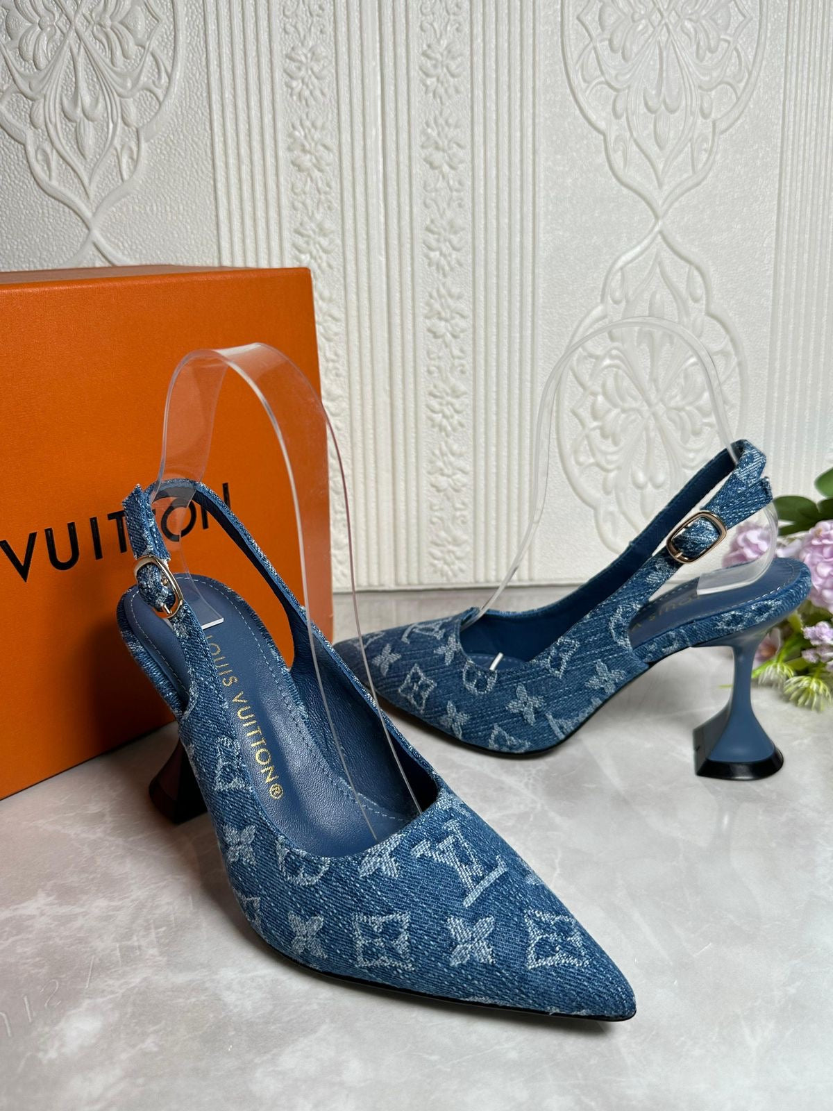 Lv heels blue denim