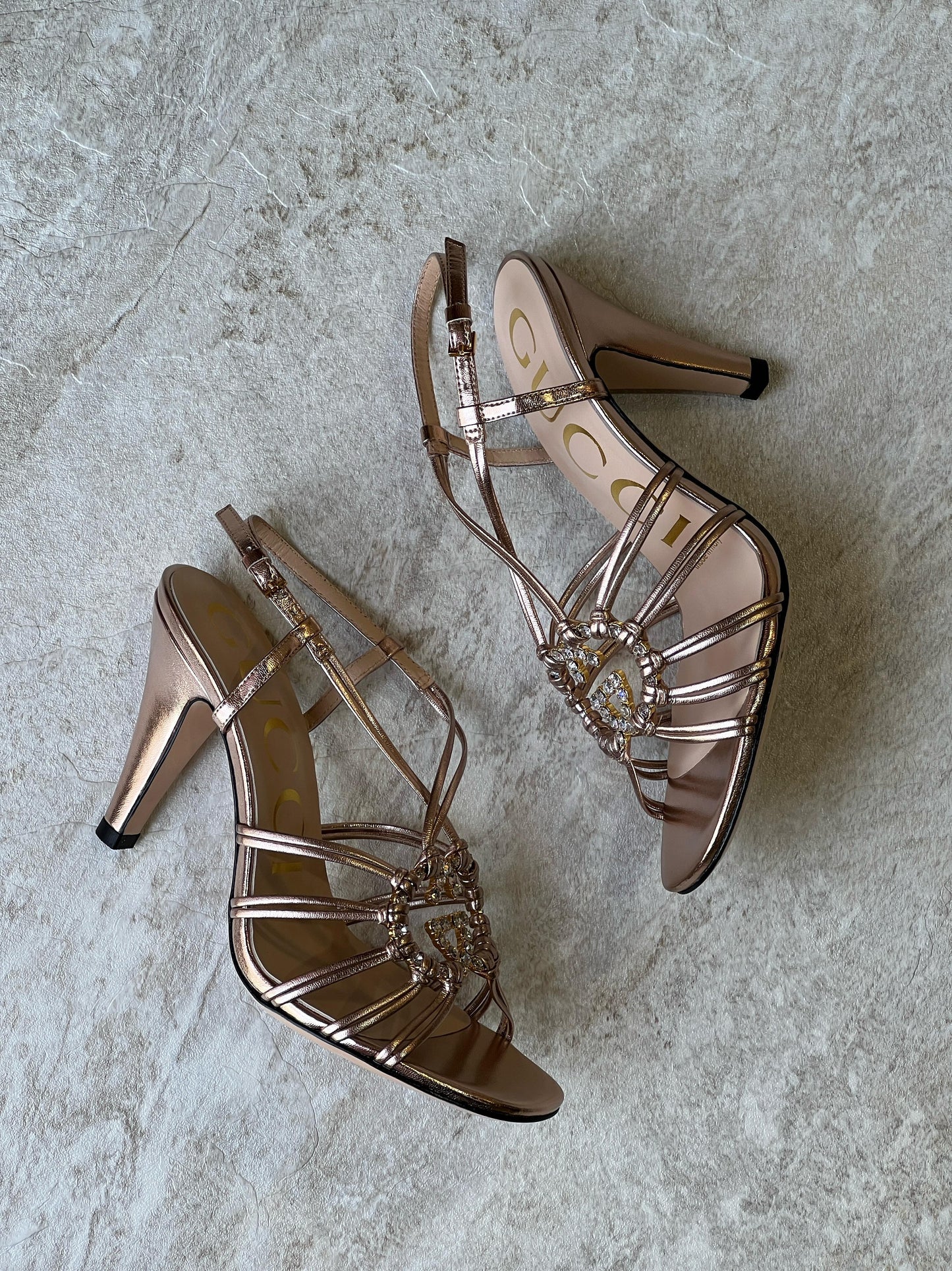 Gucci sandals heels bronze