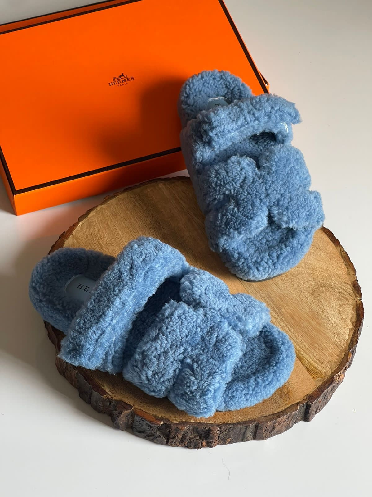 Hermes slippers with fur