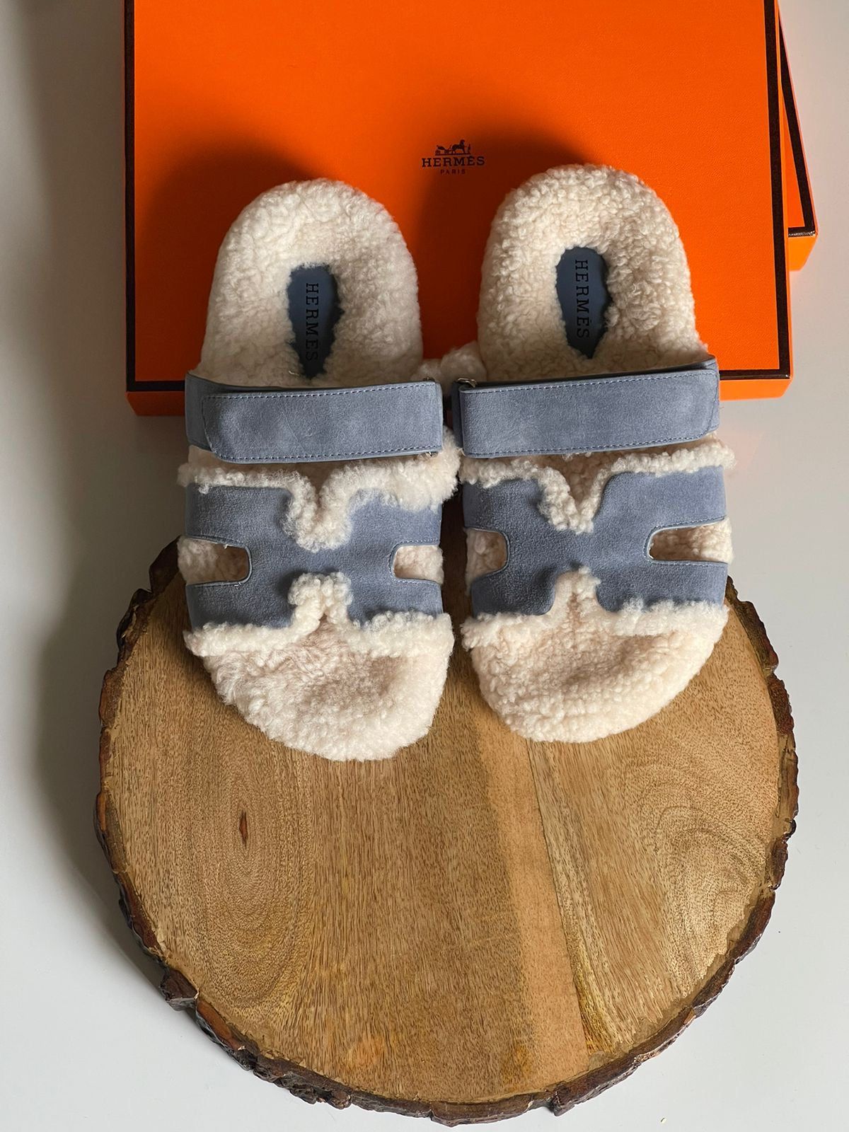 Hermes slippers with fur