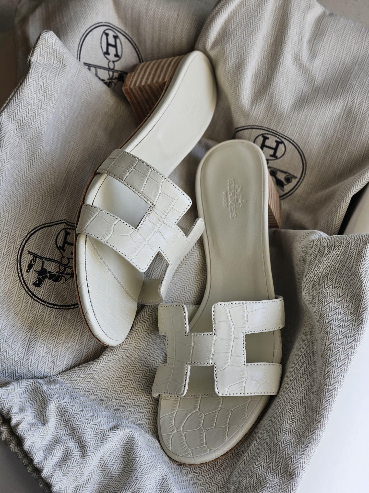 Hermes sandals heels white