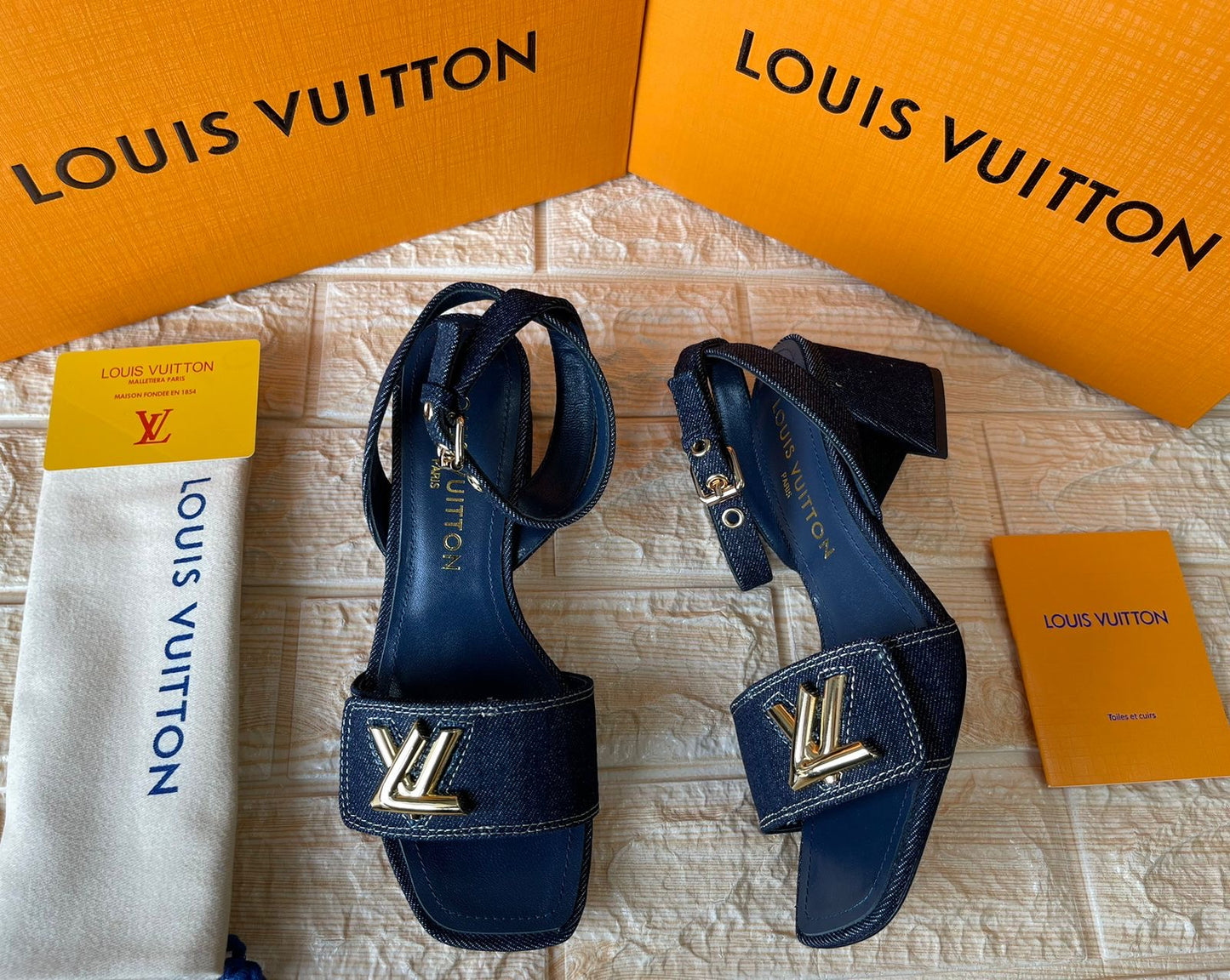 Lv sandals heels blue denim