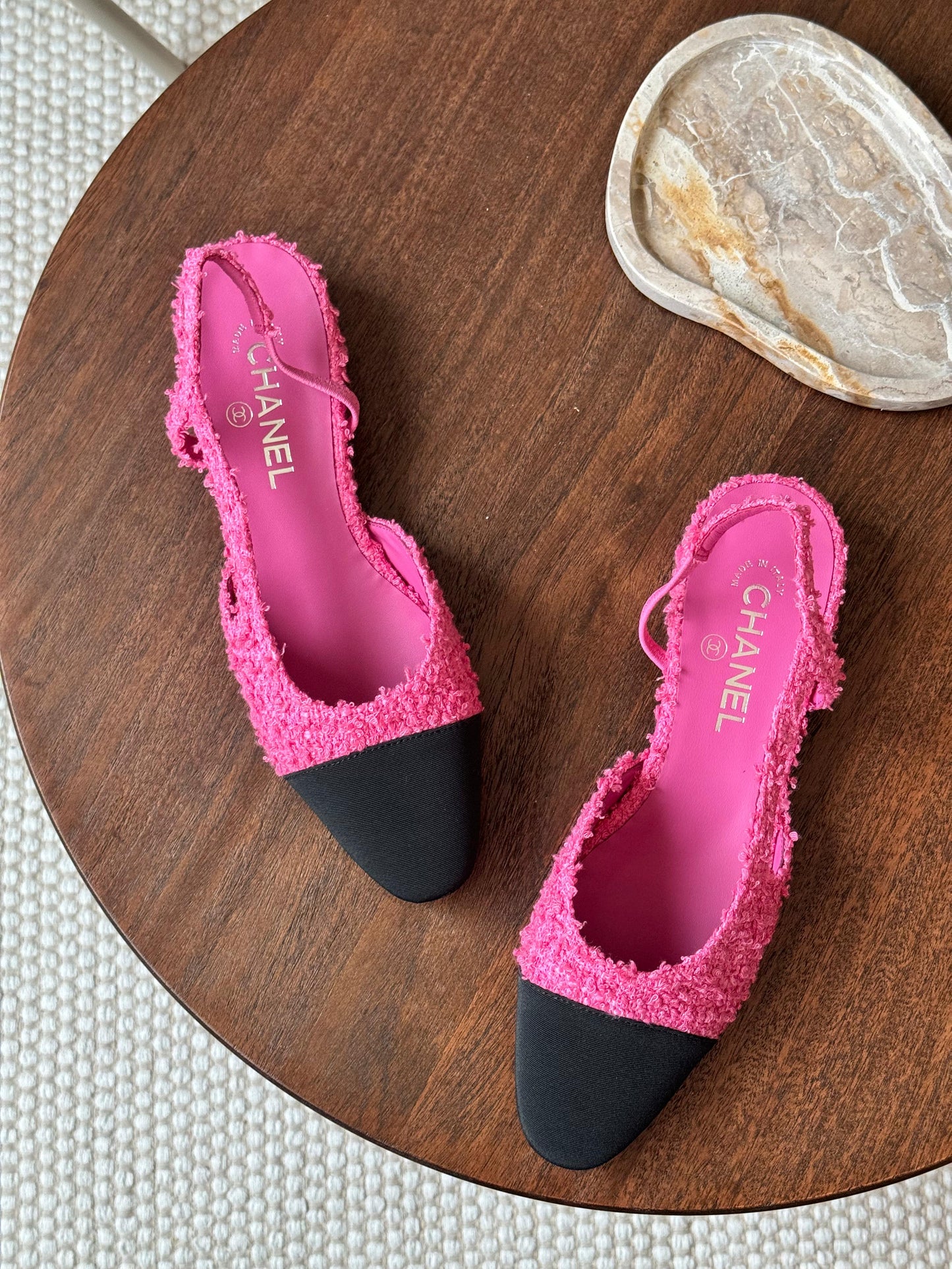 Chanel heels - flat hot pink