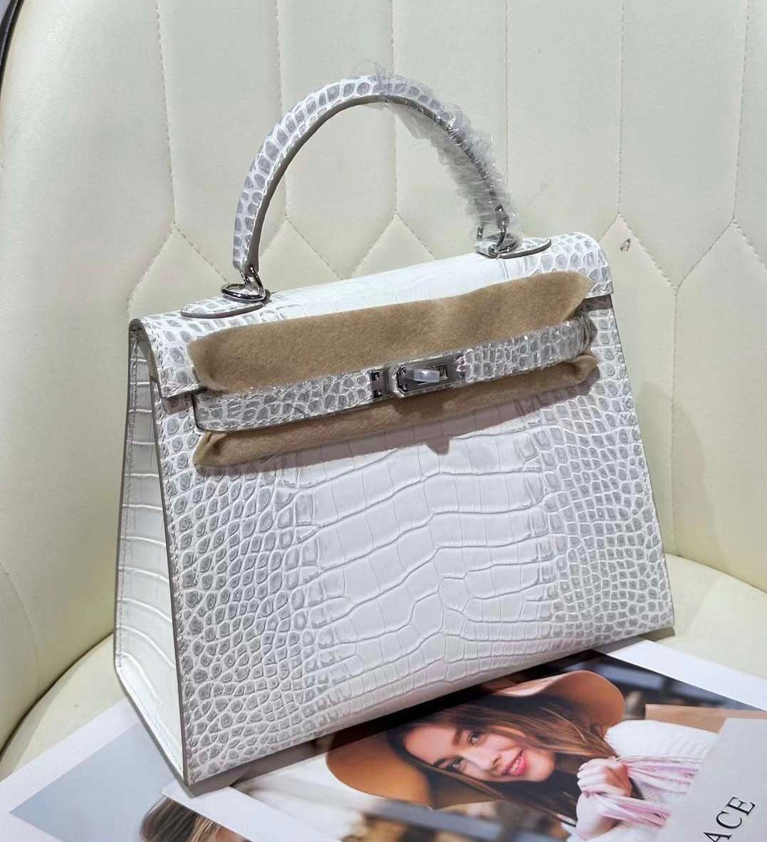 Hermes bag crocodile white kelly