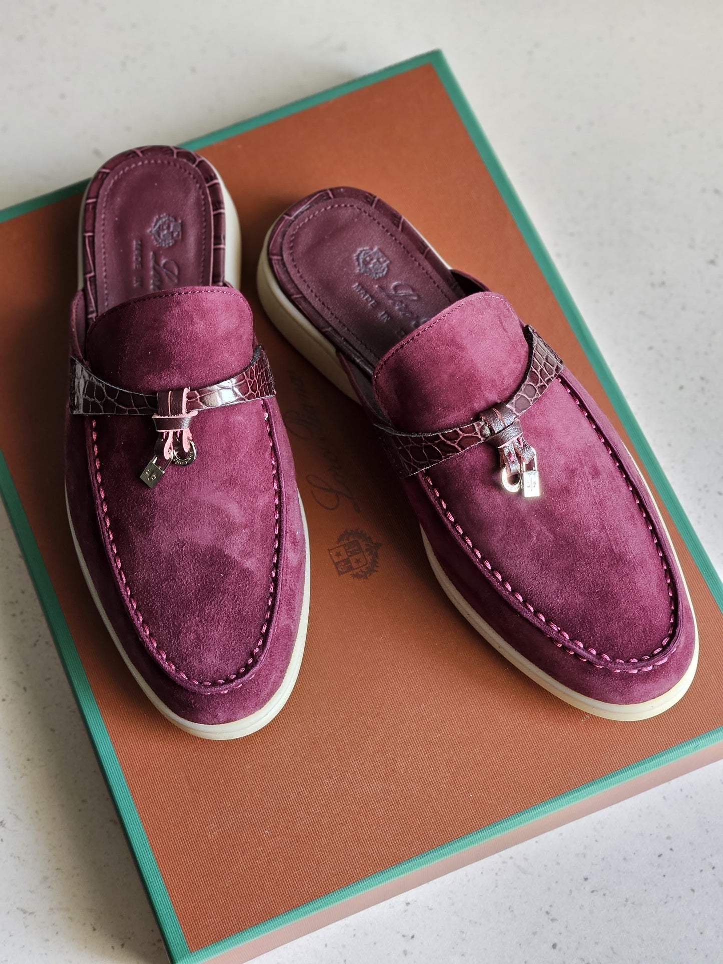 Loro piana mules  - crocodile maroon