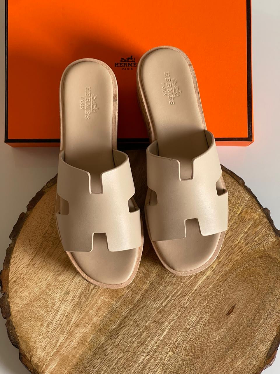 Hermes slippers wedges - nude