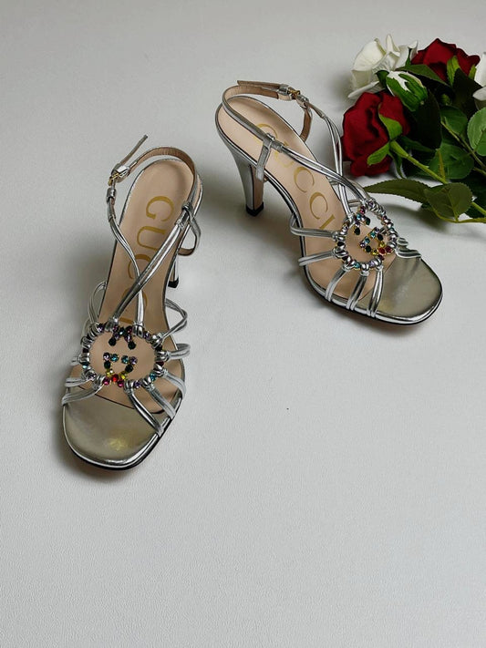 Gucci sandals heels silver