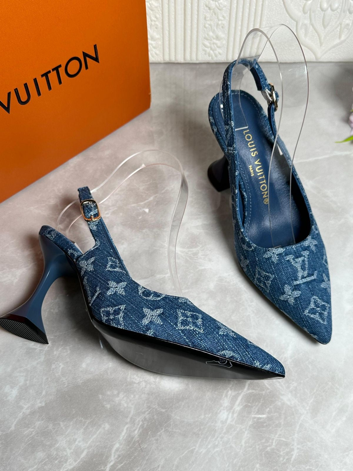 Lv heels blue denim