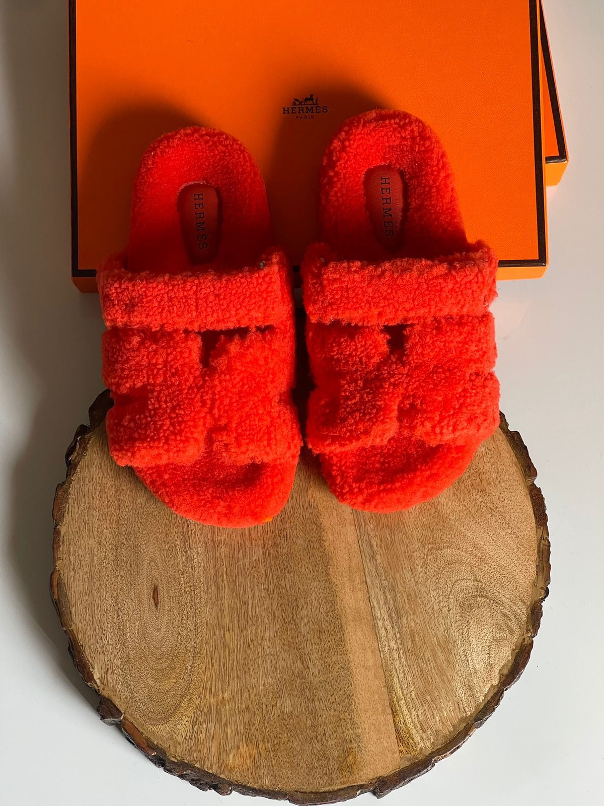 Hermes slippers with fur