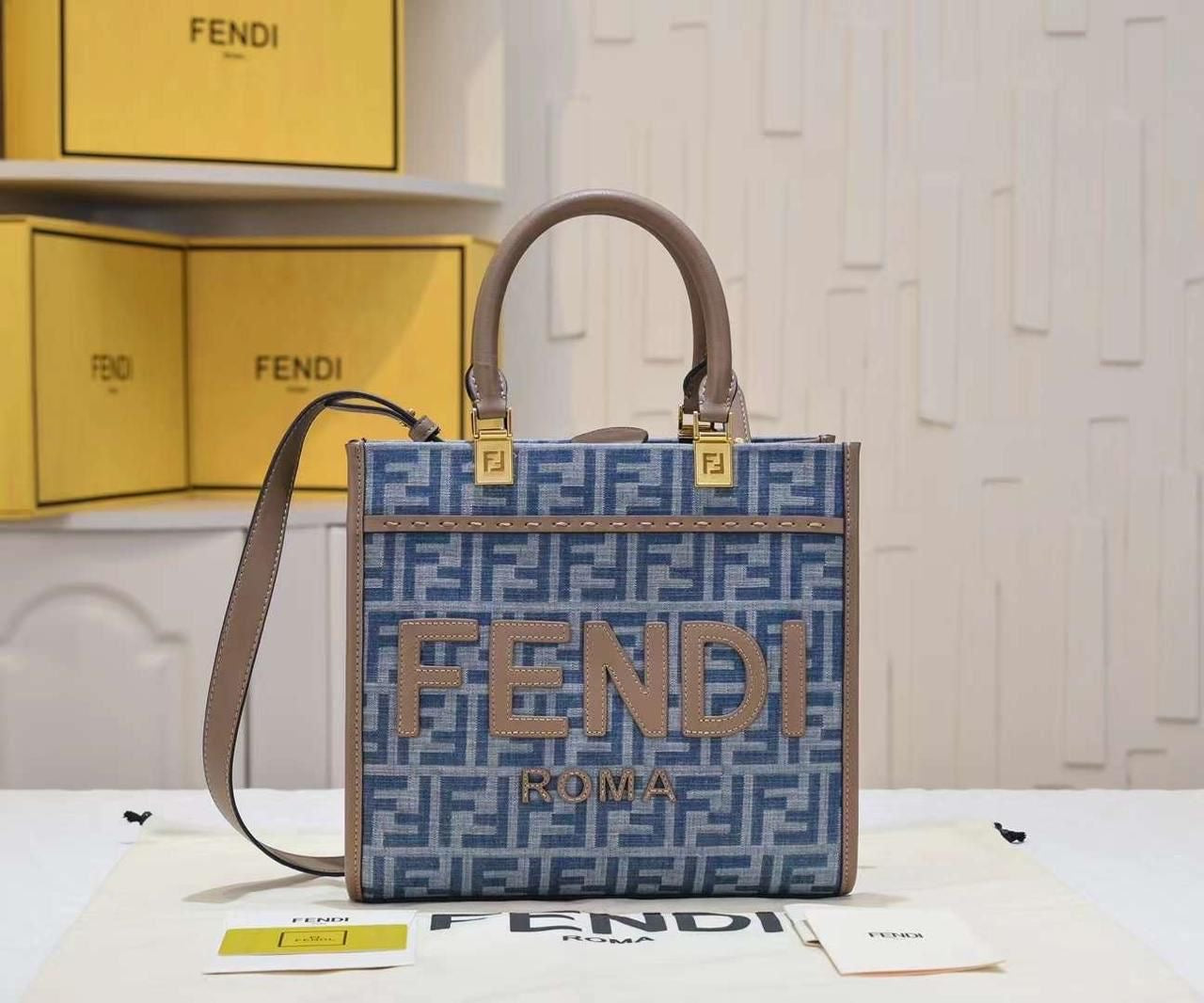 Fendi bag tote blue denim