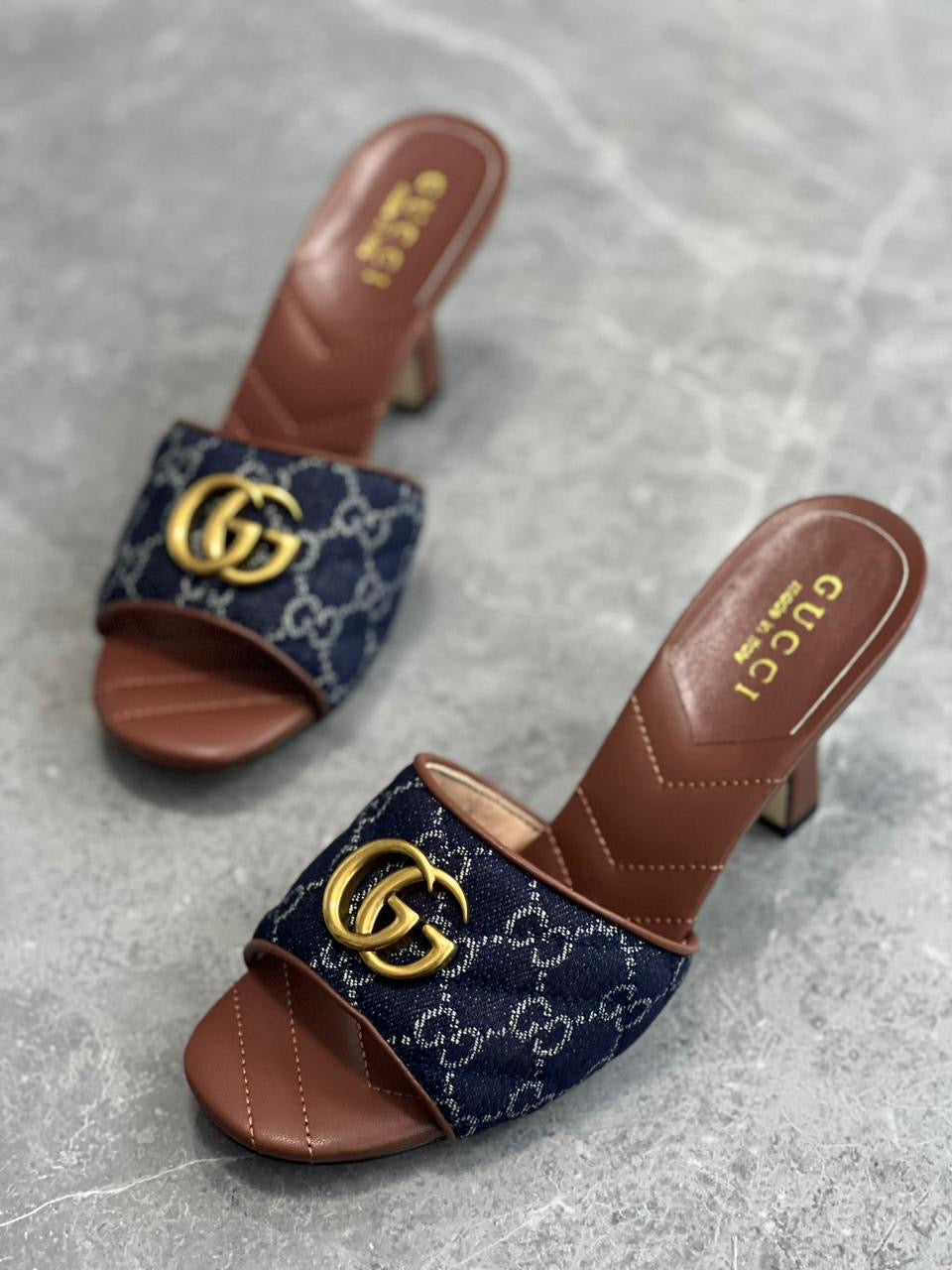 Gucci sandals heels - brown and blue