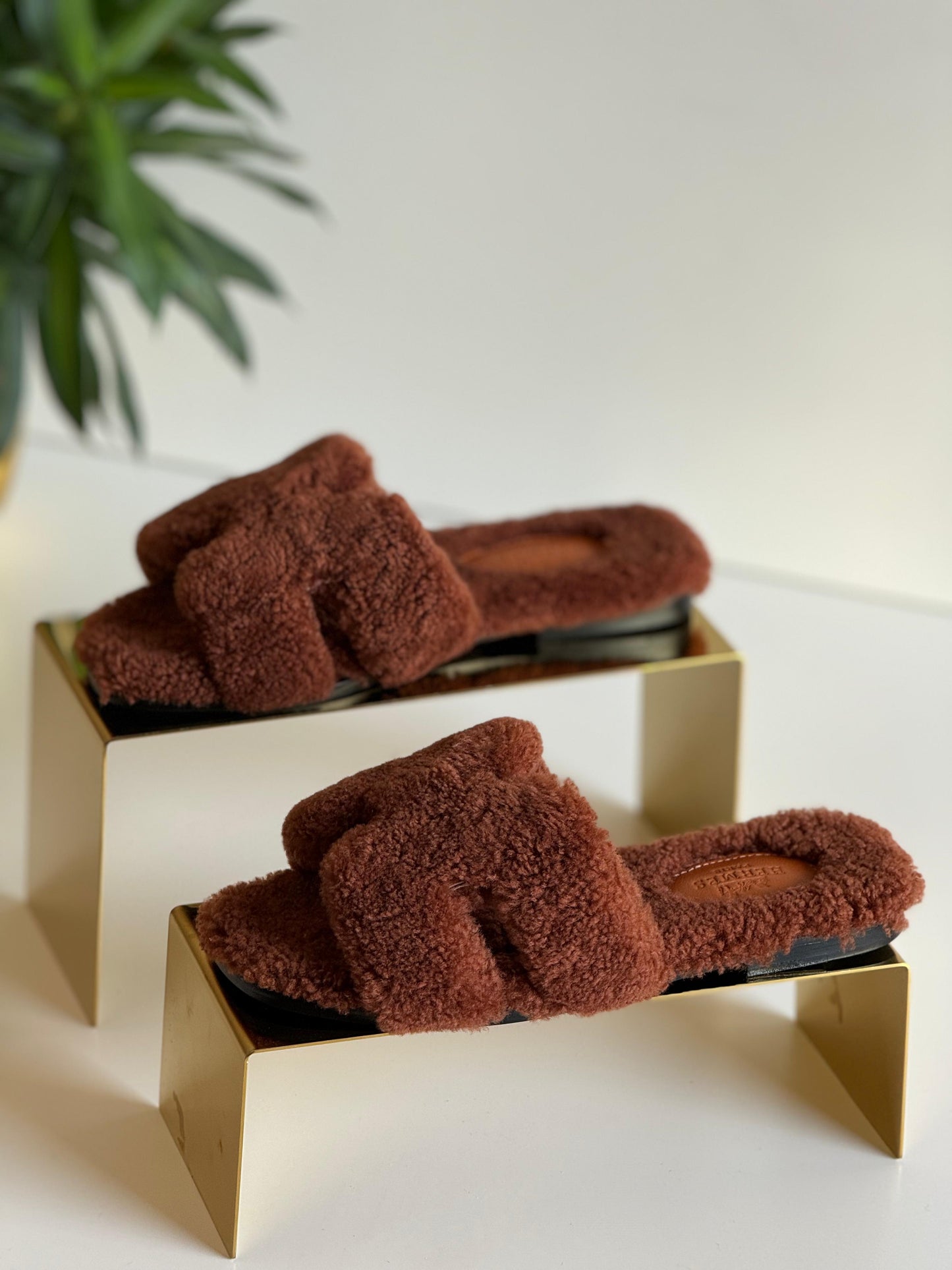 Hermes slippers with fur