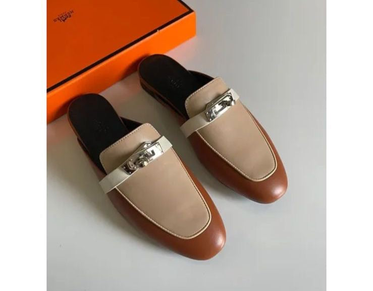 Hermes mules - brown with beige