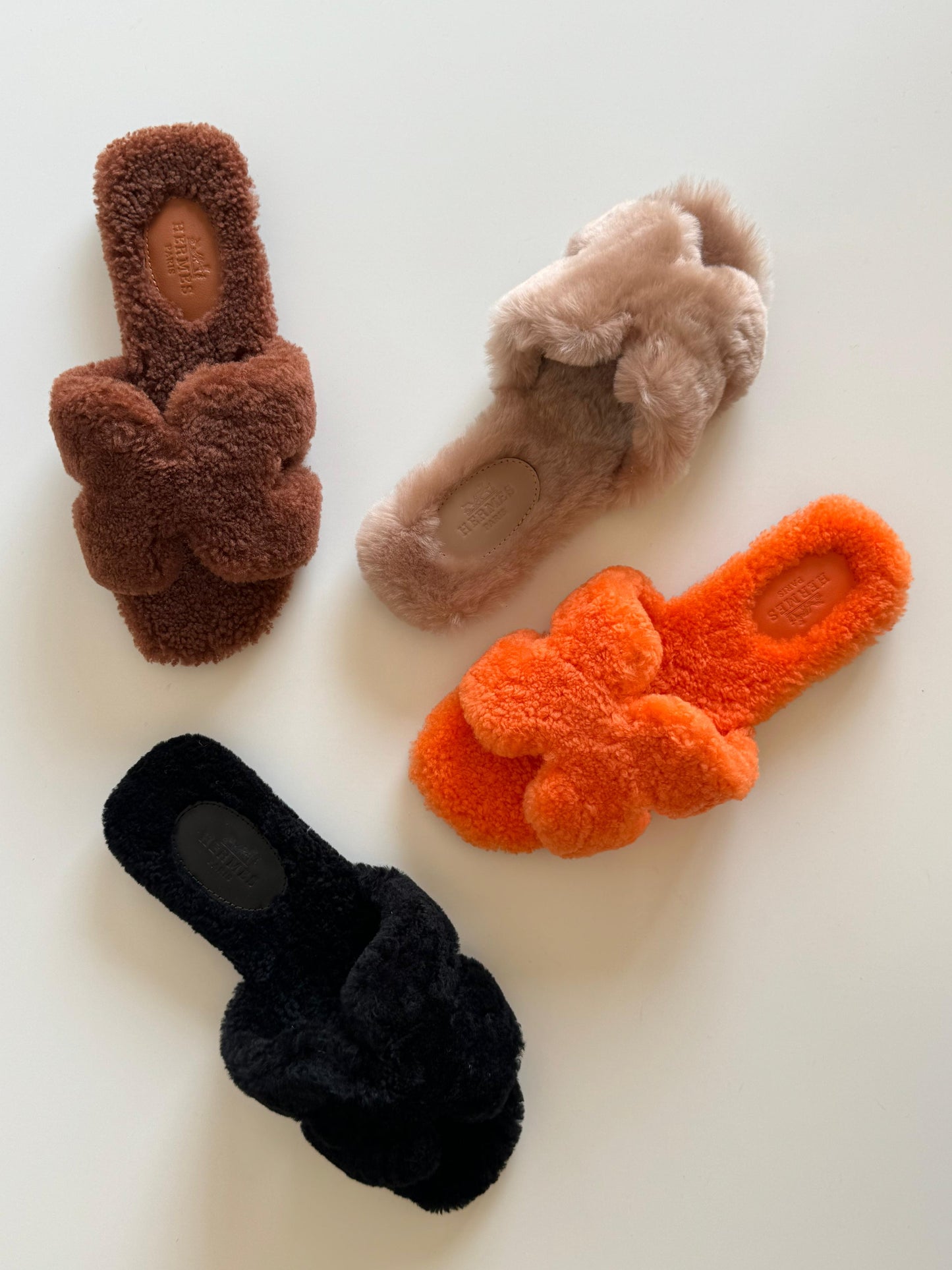 Hermes slippers with fur