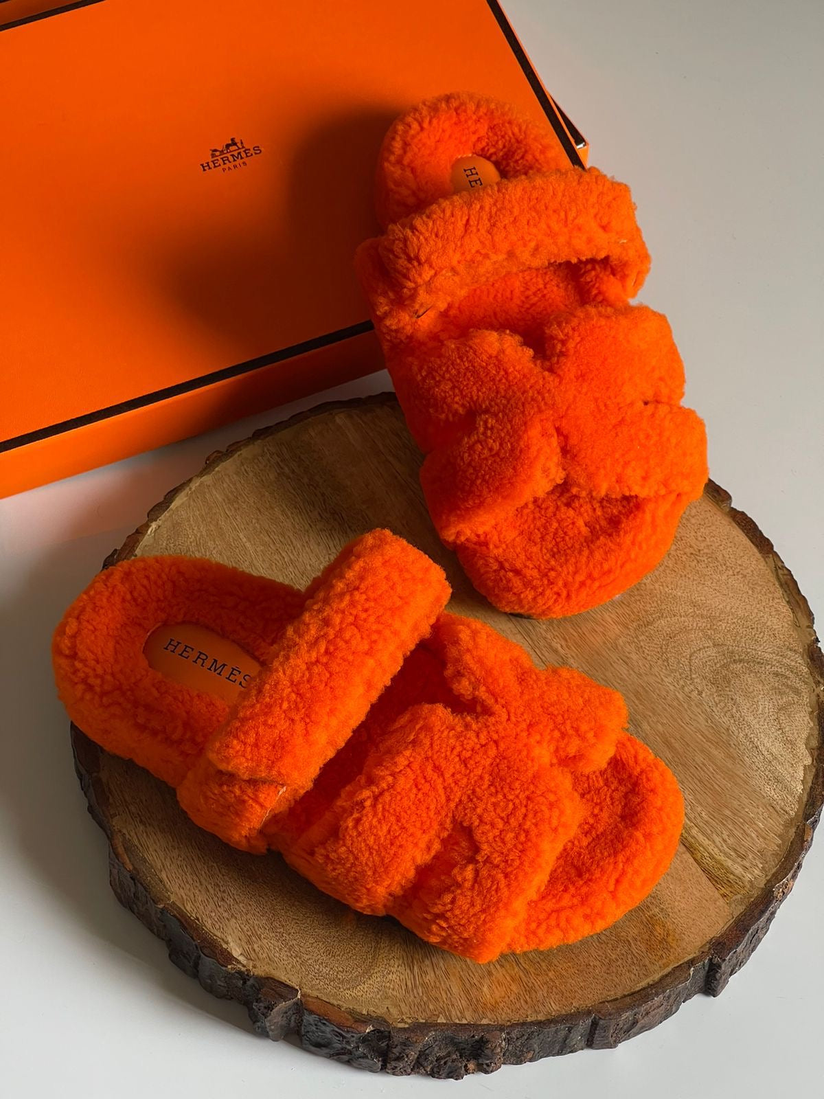 Hermes slippers with fur