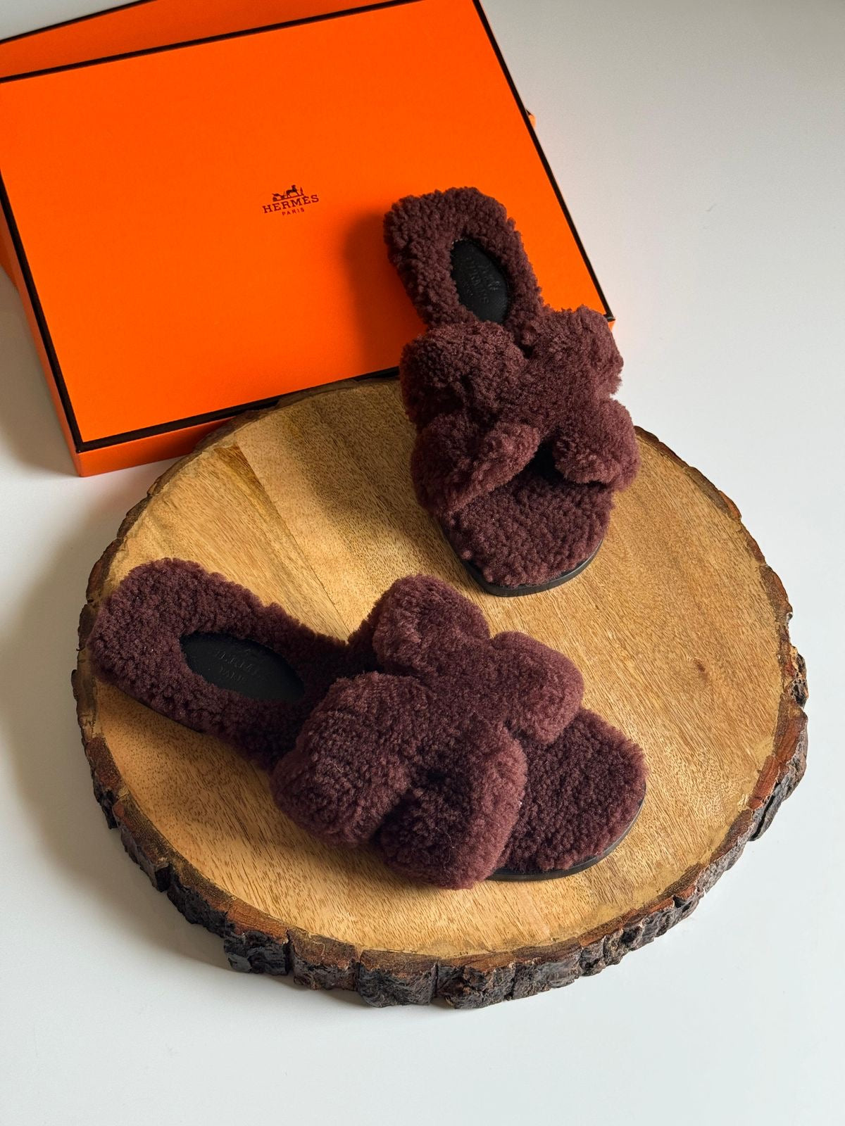 Hermes slippers with fur