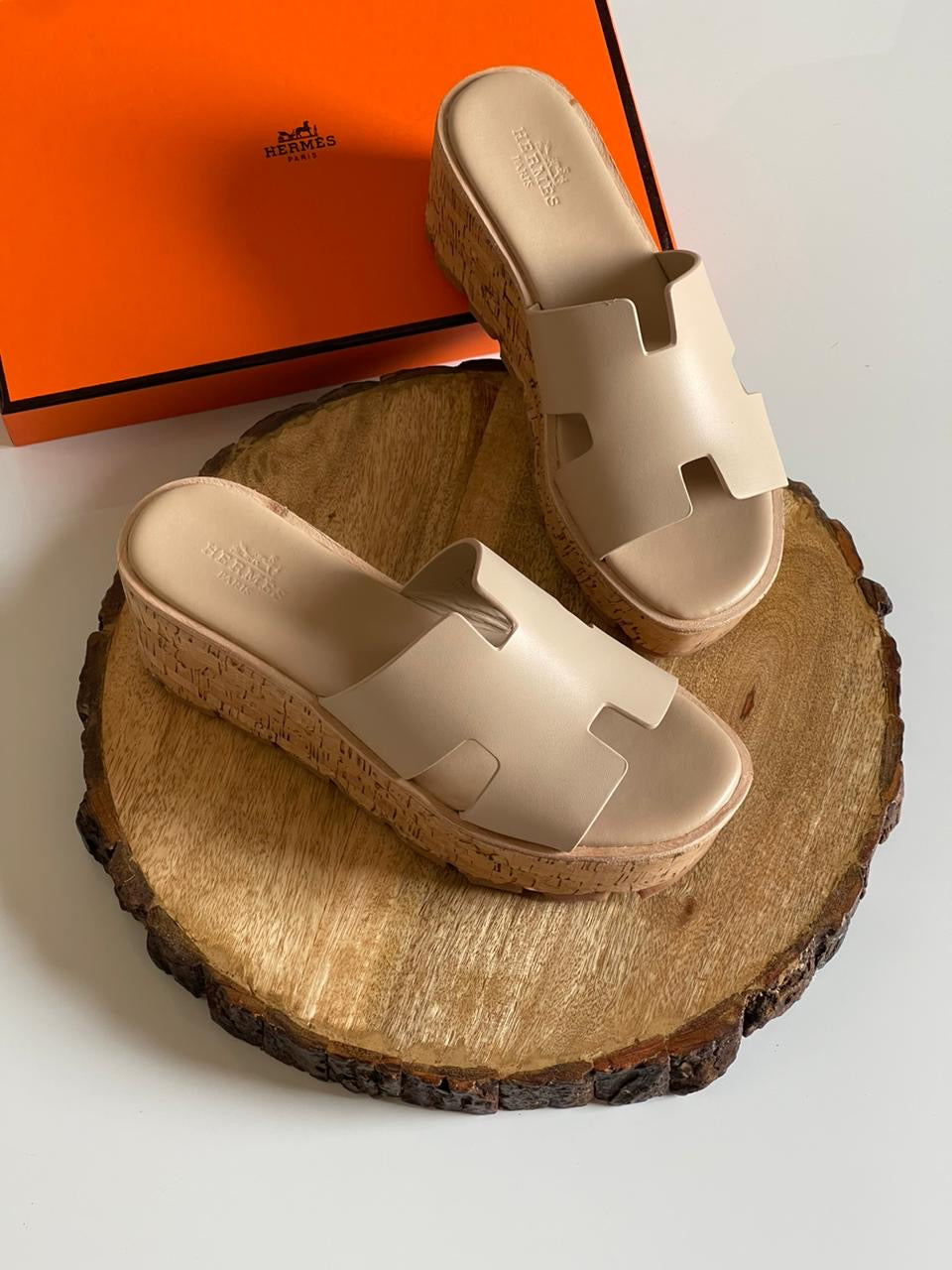 Hermes slippers wedges - nude