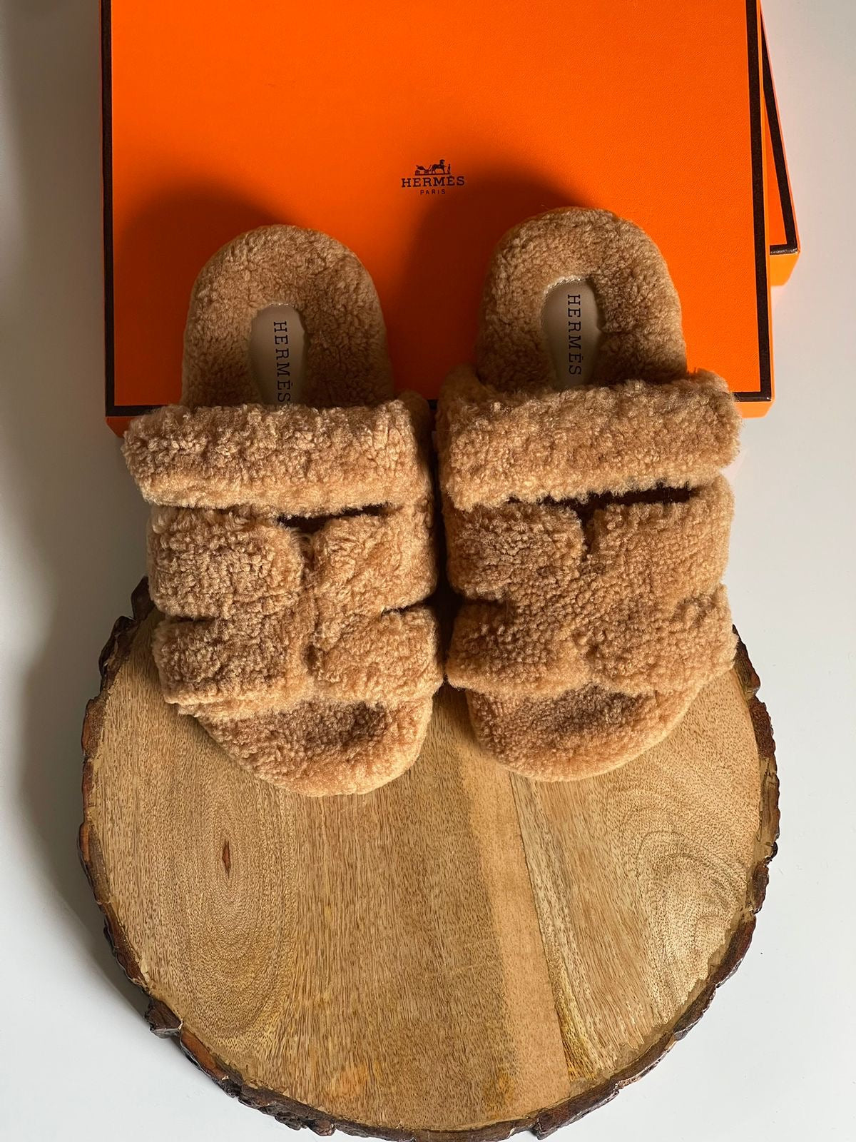 Hermes slippers with fur