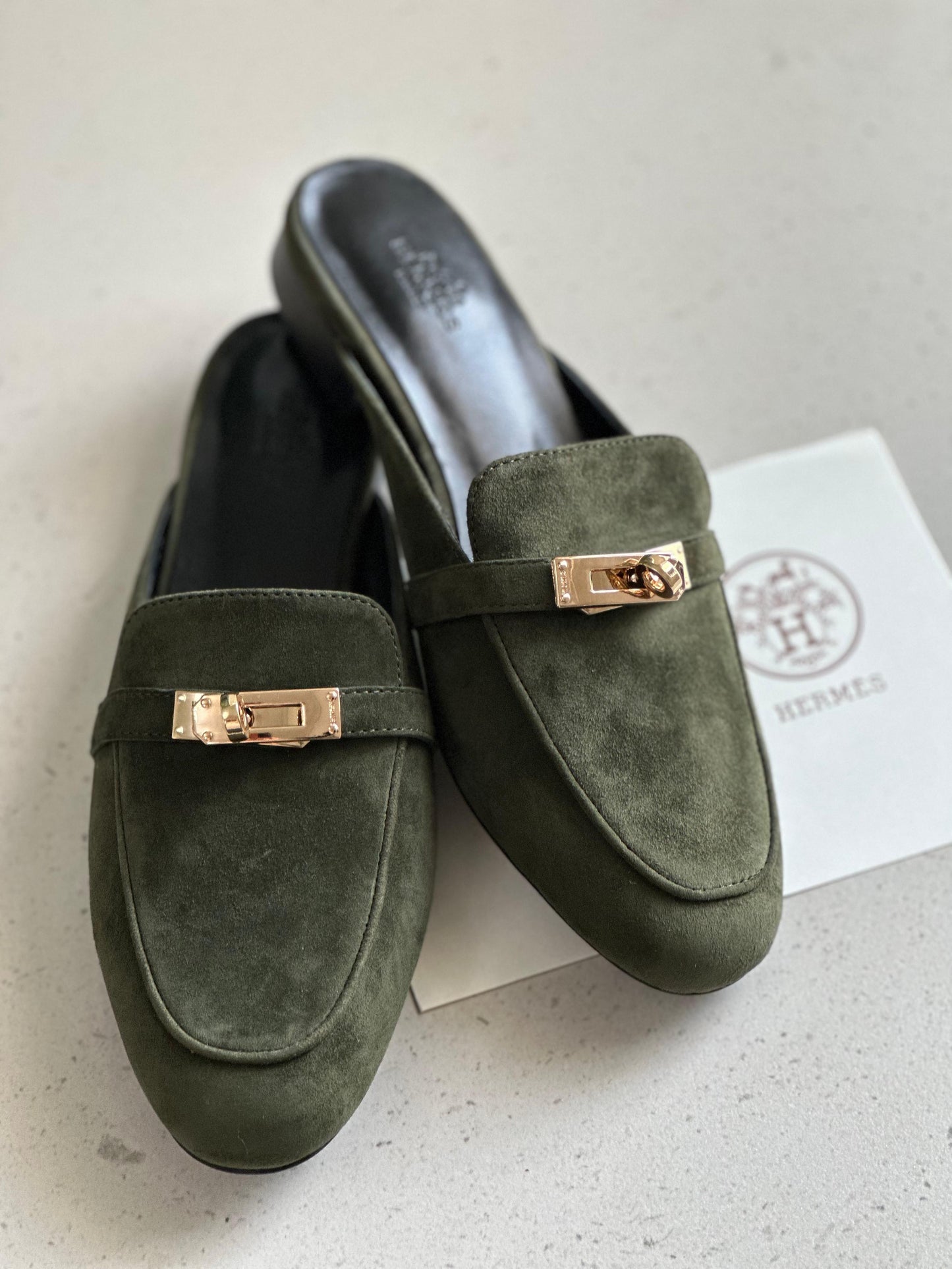 Hermes mules - suede green