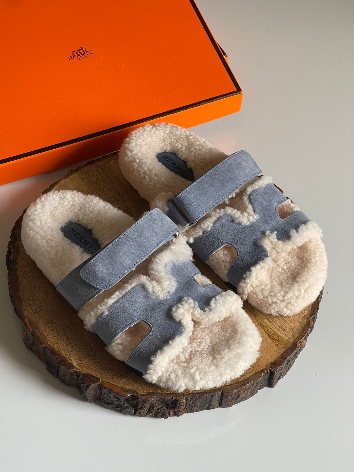 Hermes slippers with fur