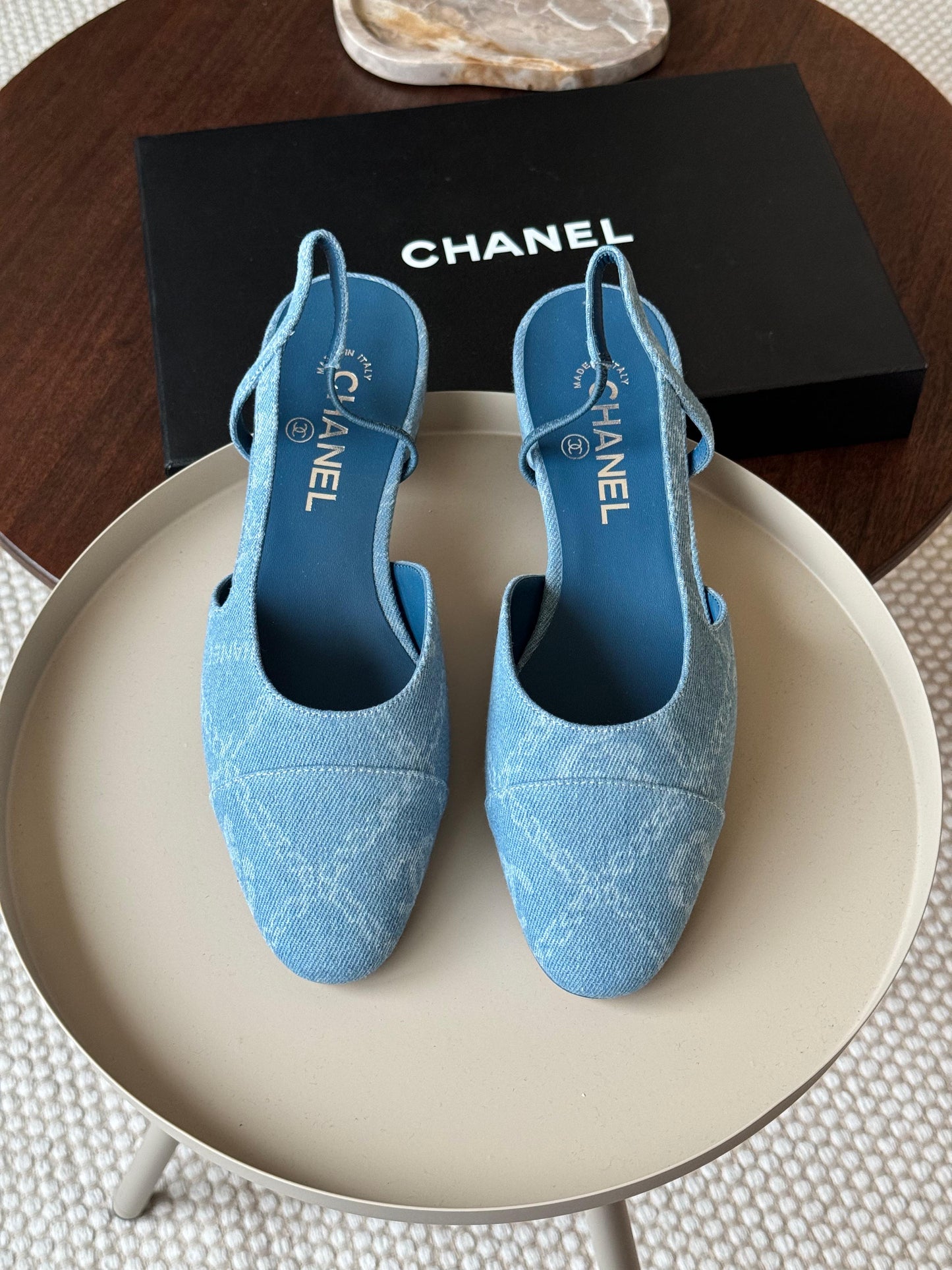 Chanel heels - flat denim blue