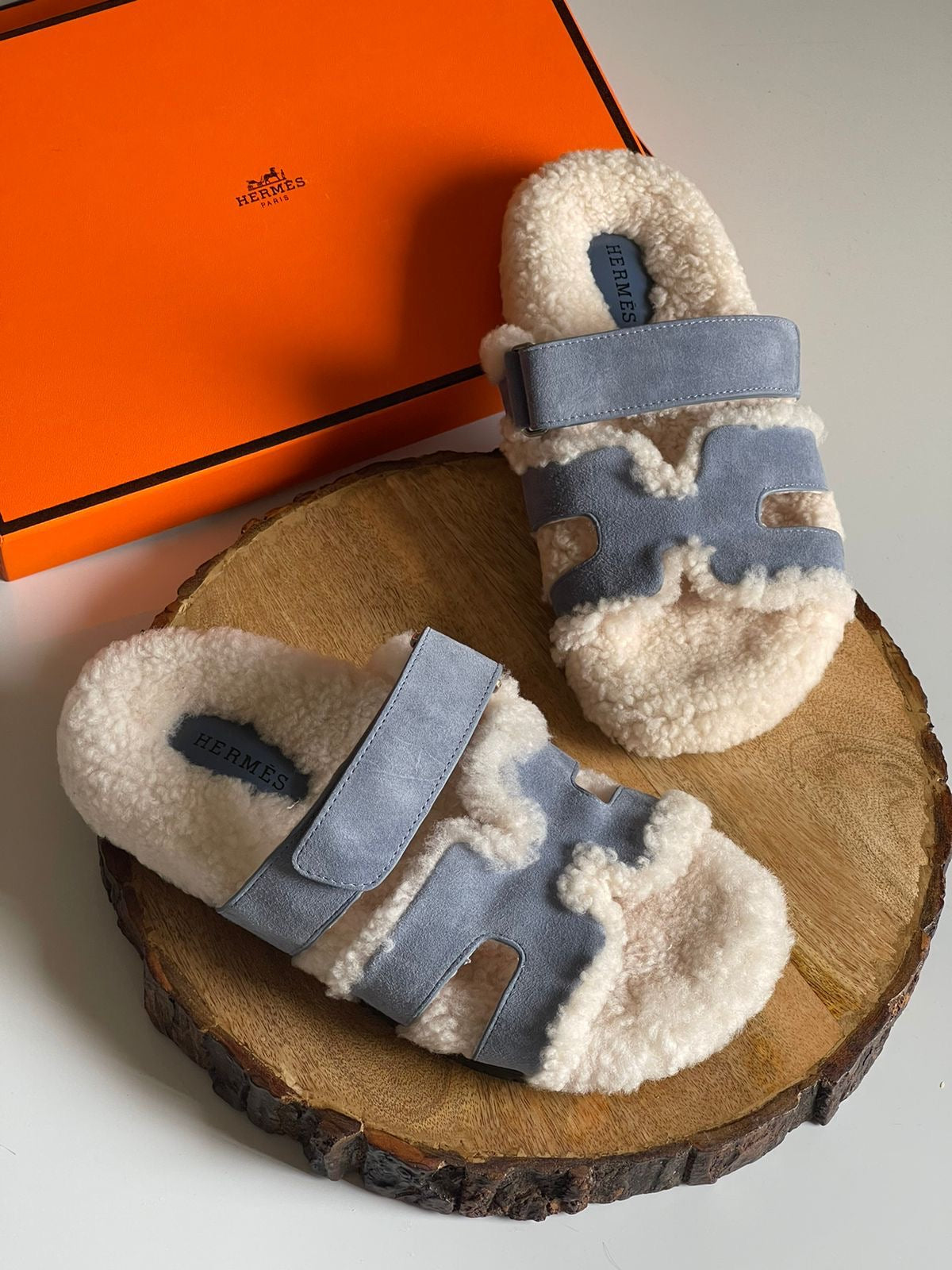 Hermes slippers with fur