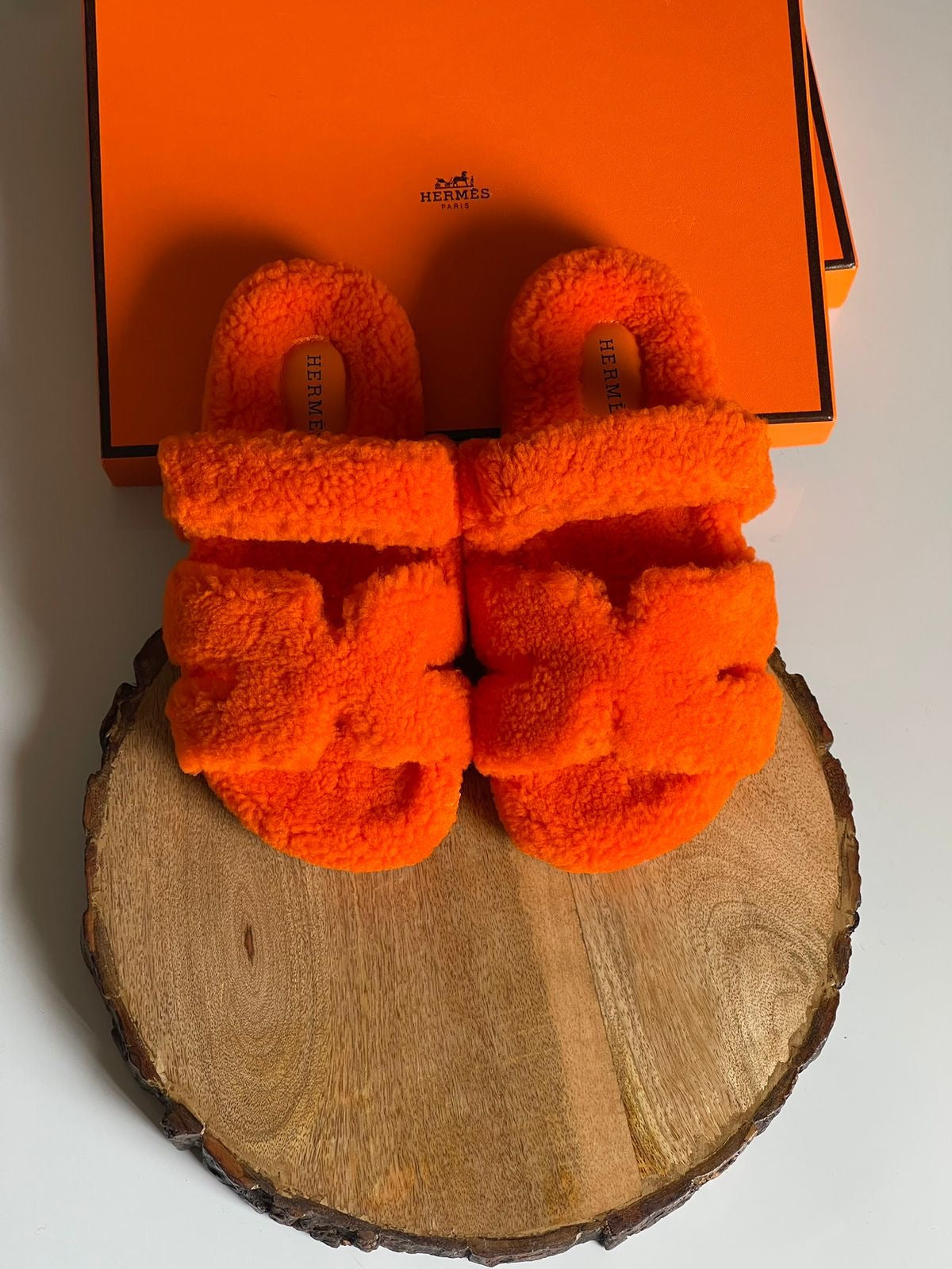 Hermes slippers with fur