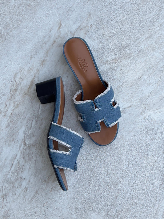 Hermes sandals heels - blue denim