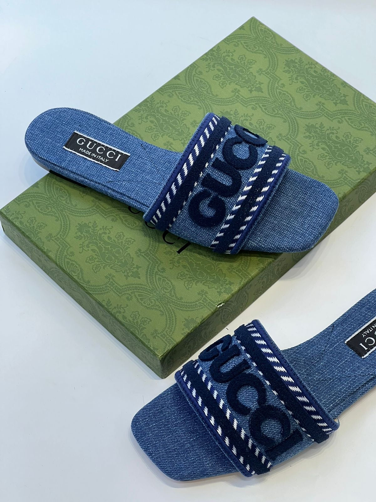 Gucci slippers blue denim