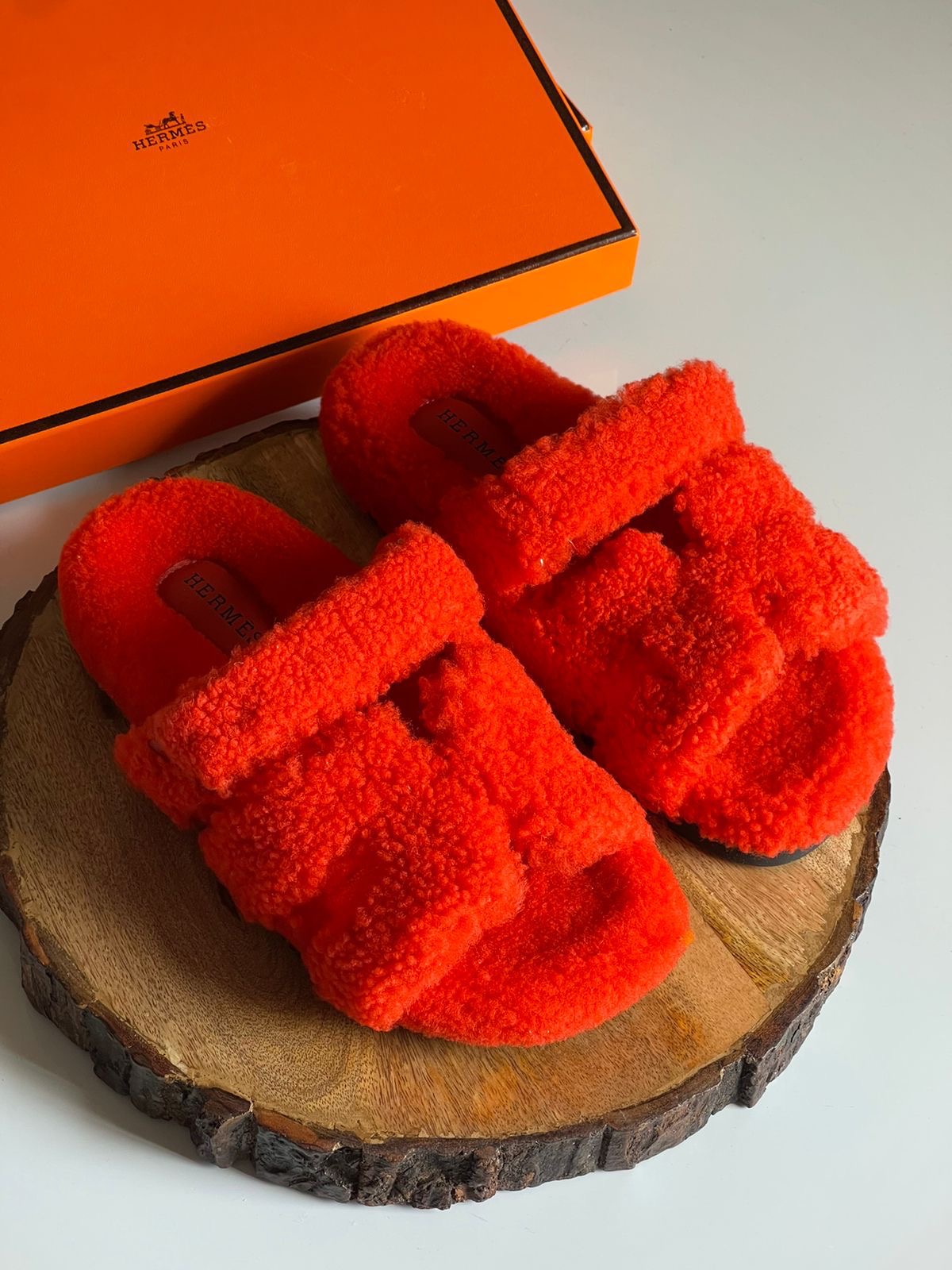 Hermes slippers with fur