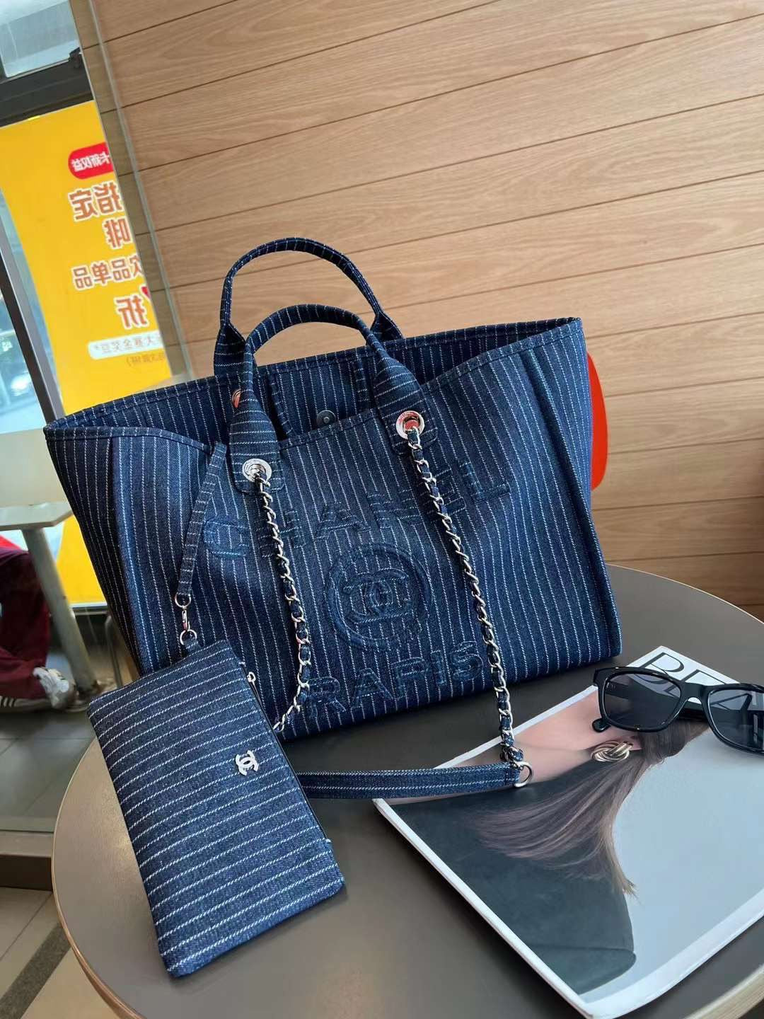 Chanel bag tote dark blue