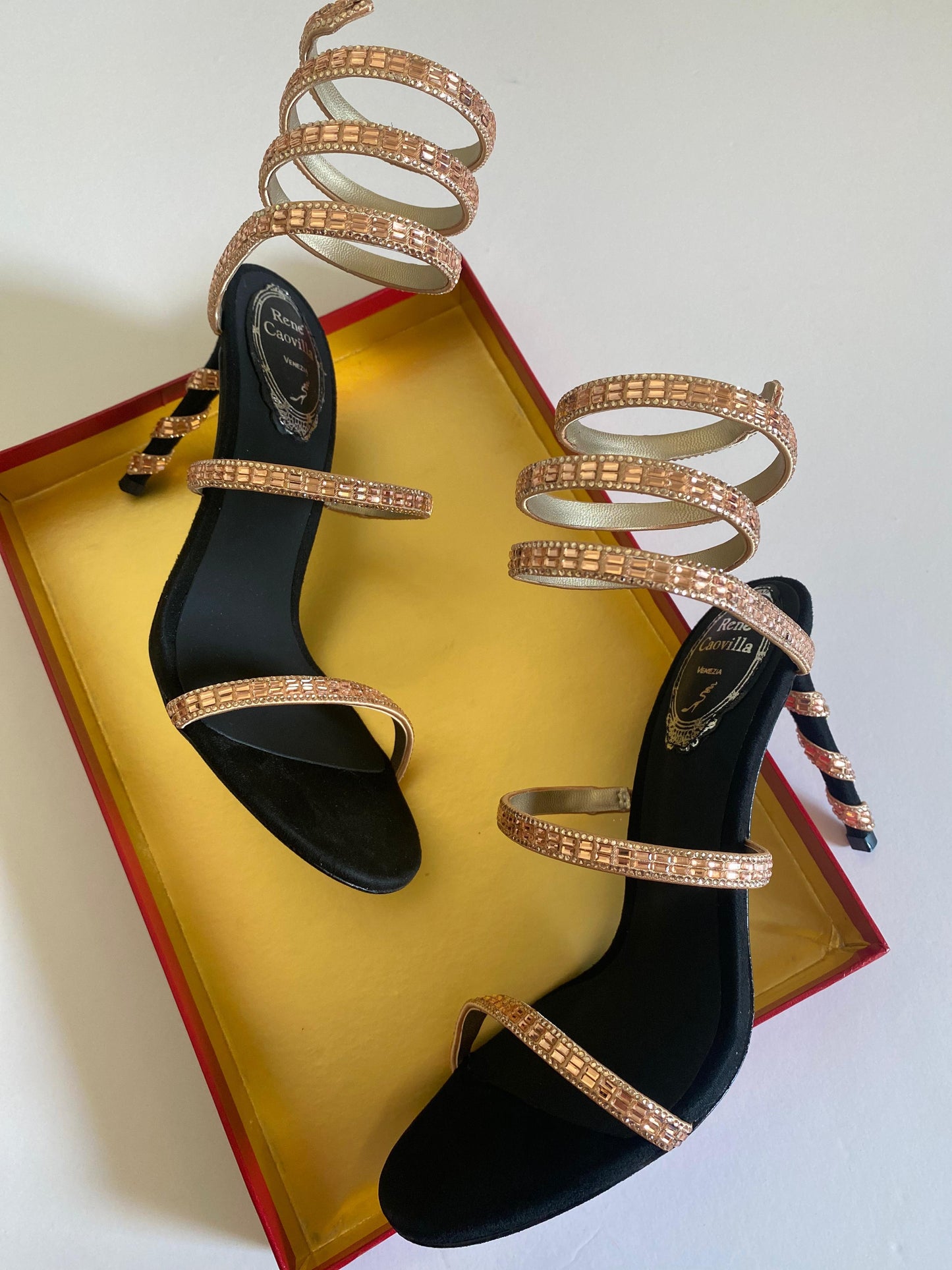 Rene caovilla sandals heels gold