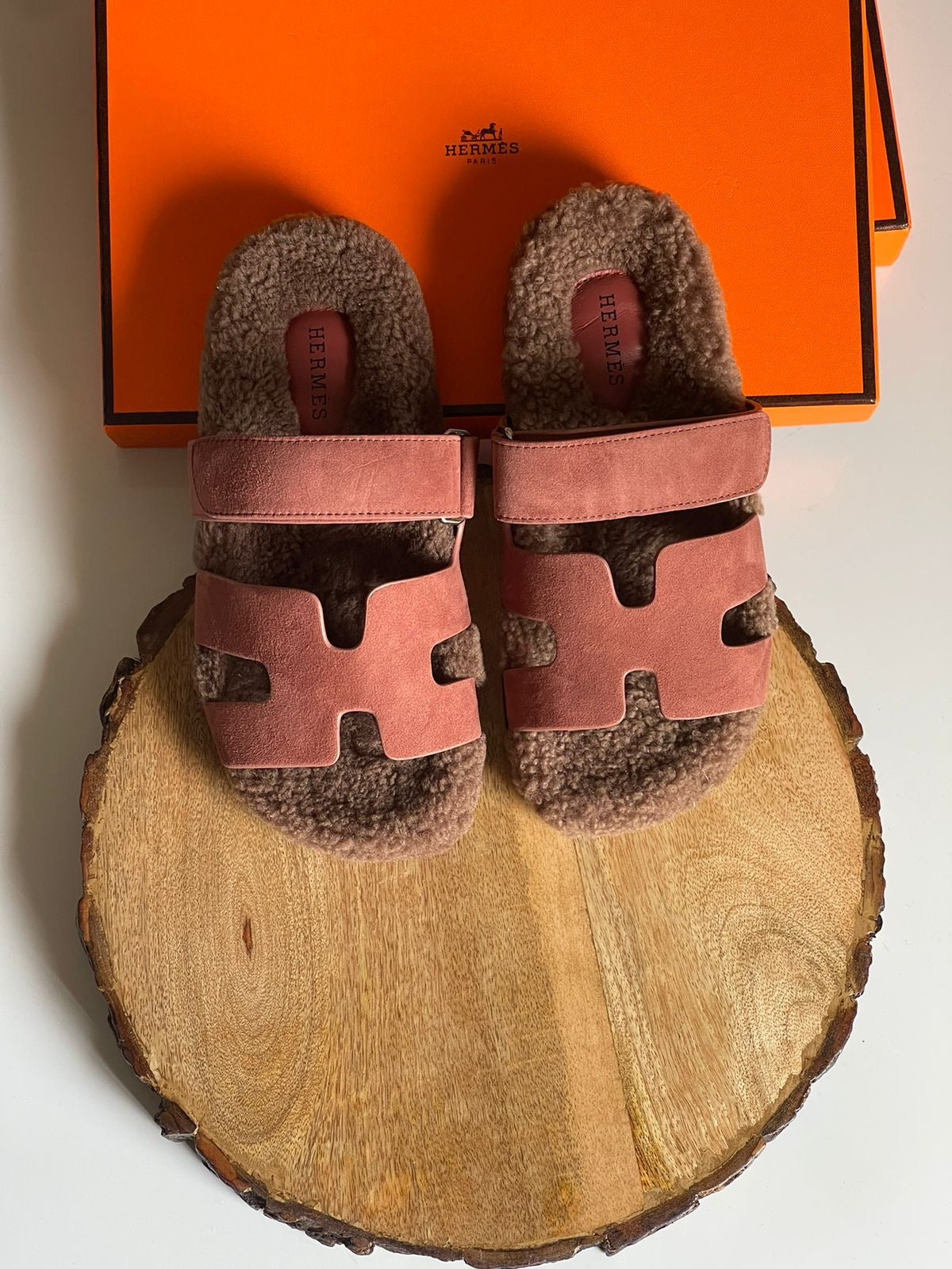 Hermes slippers with fur