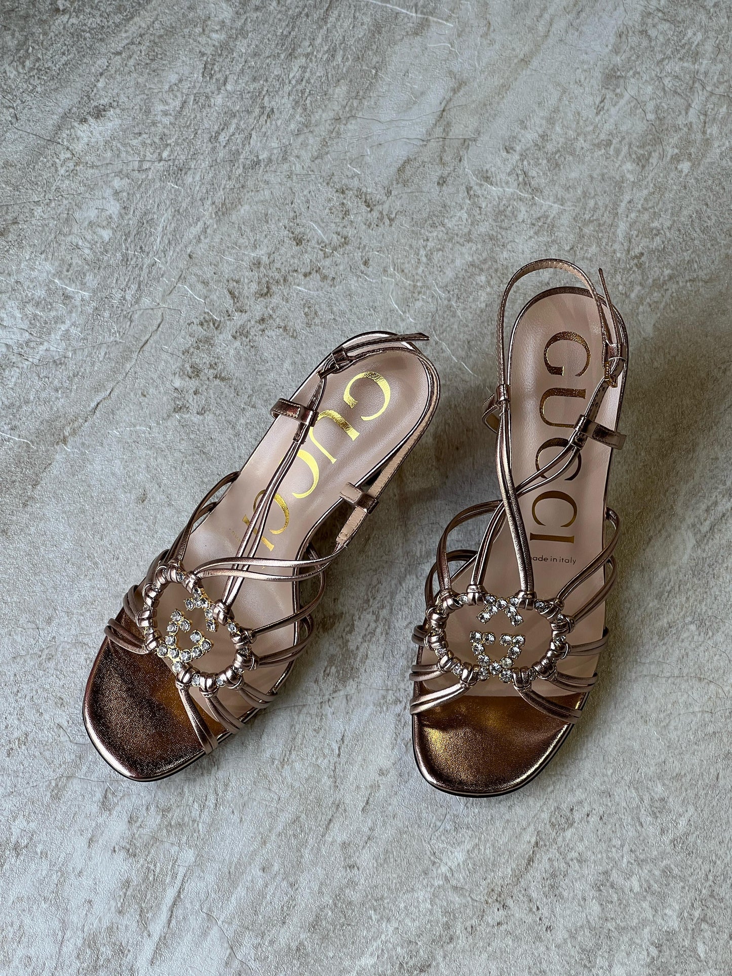 Gucci sandals heels bronze