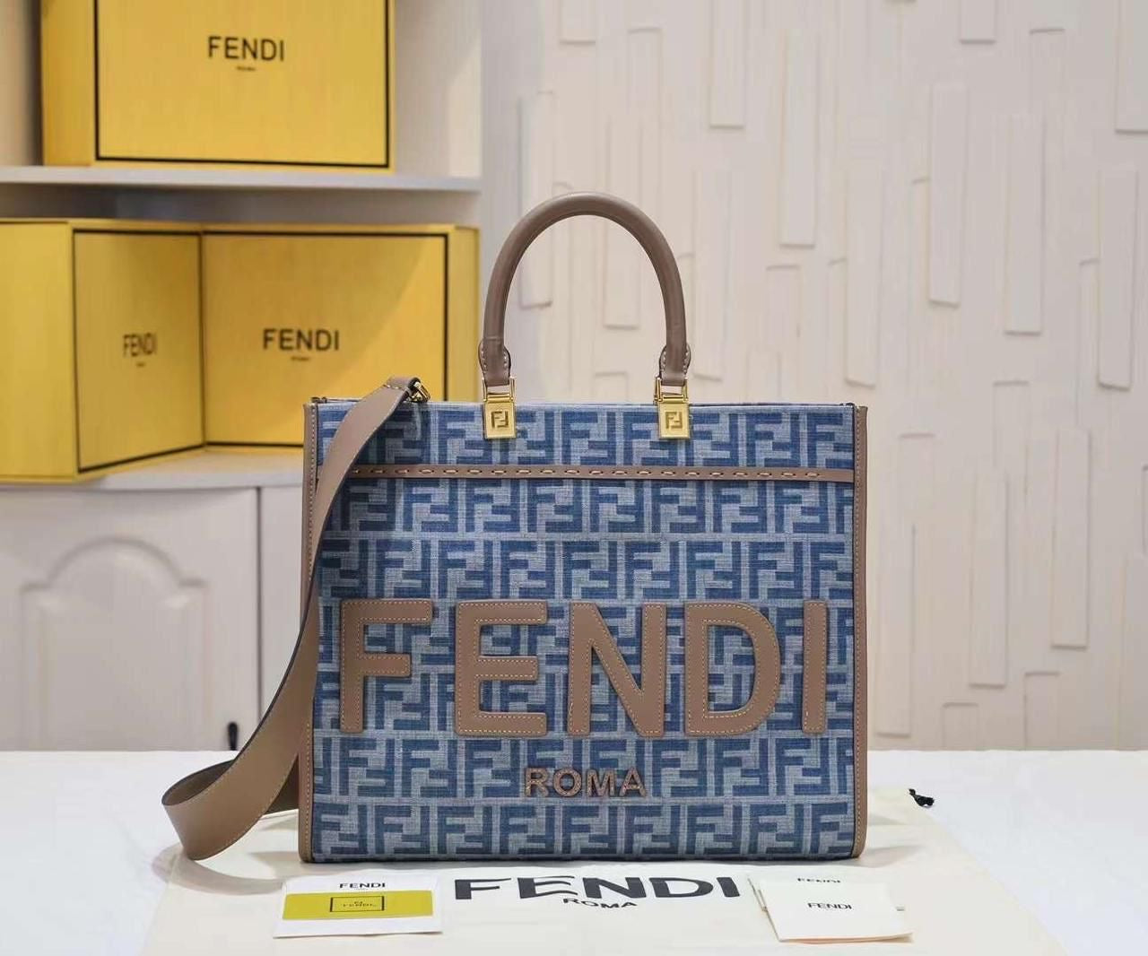 Fendi bag tote blue denim