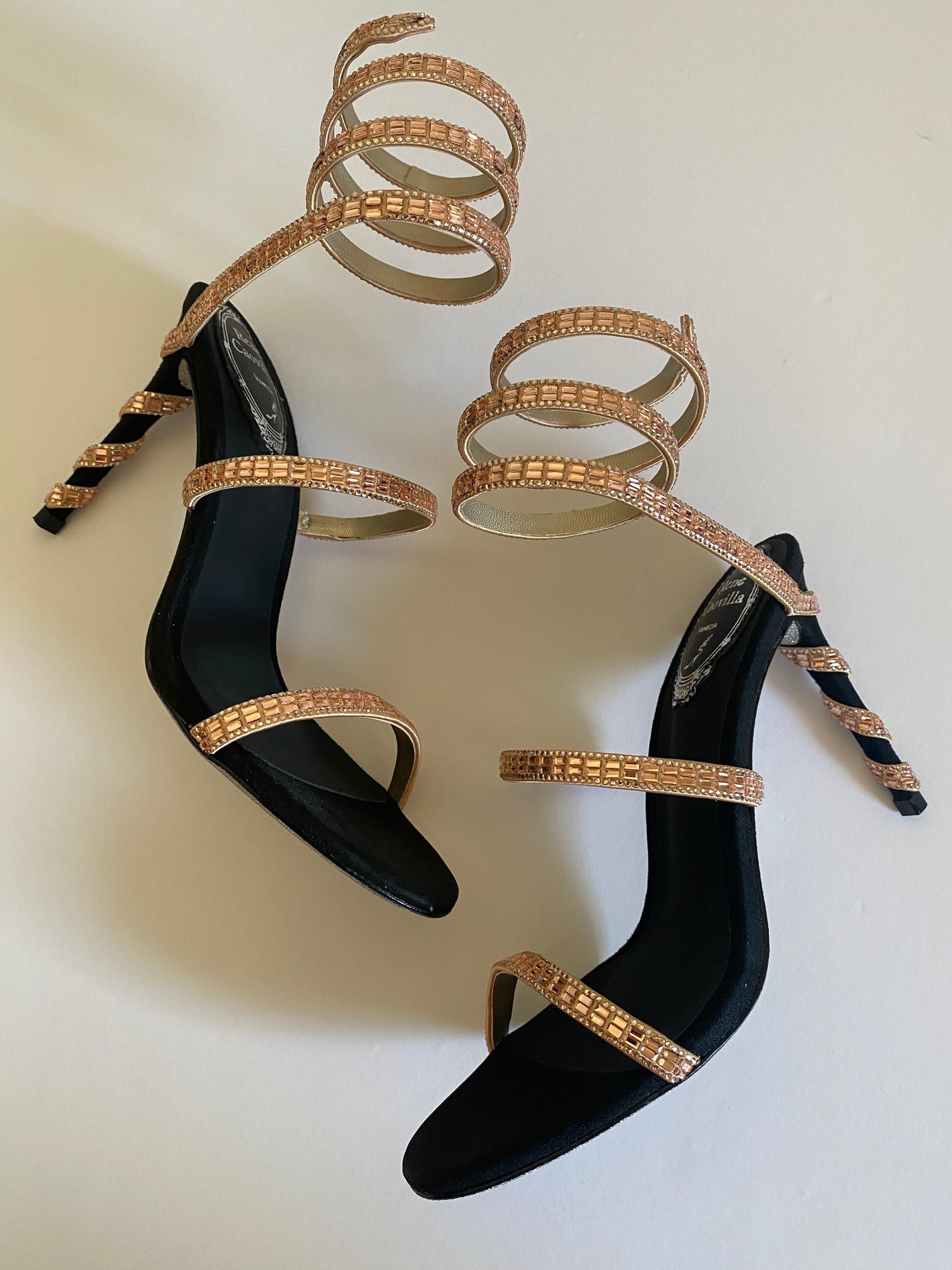 Rene caovilla sandals heels gold